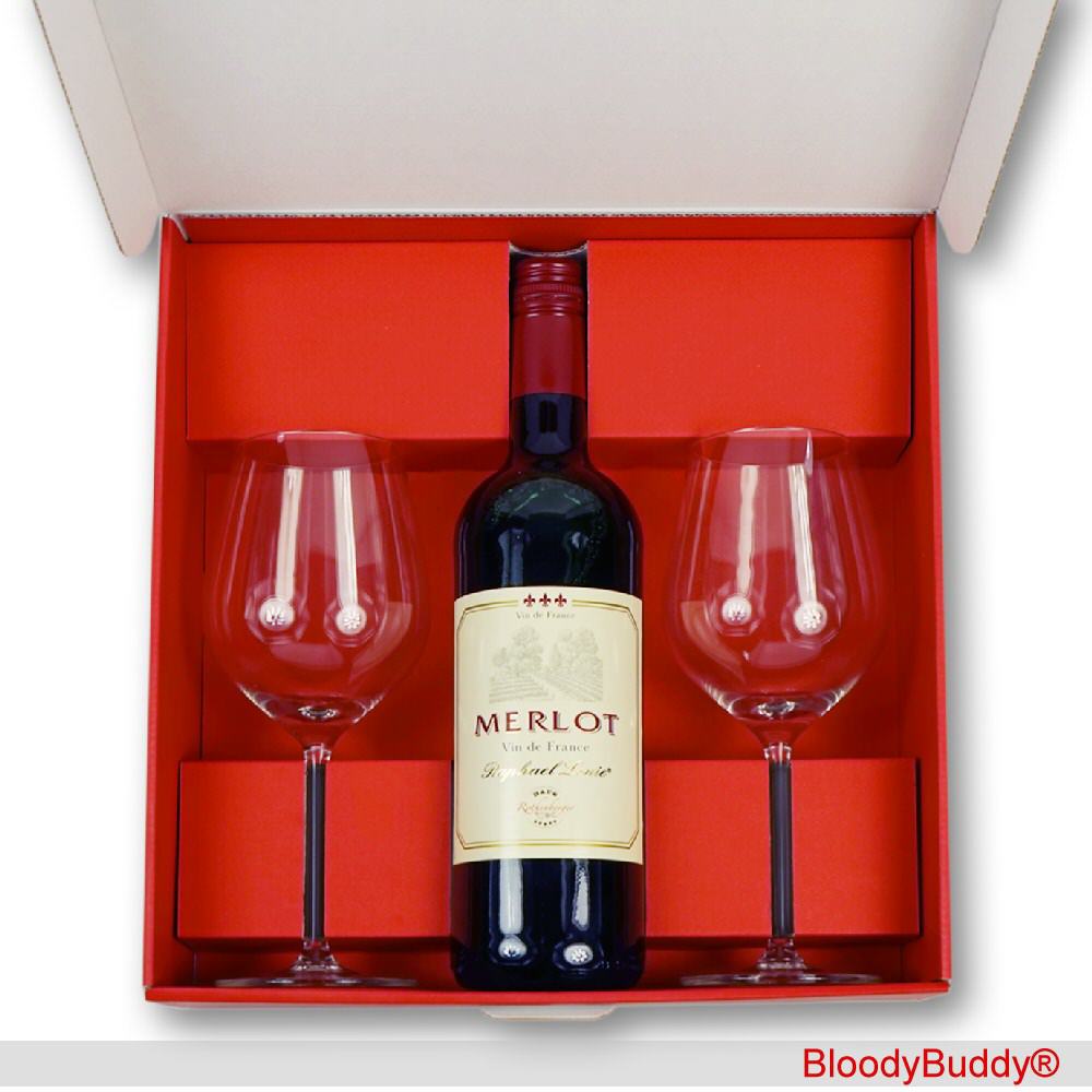 Geschenkset Rotwein mit 2 Rotwein-Gläsern