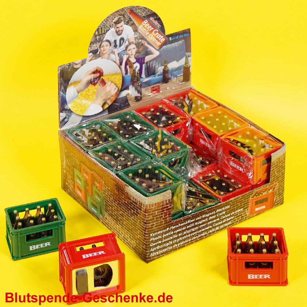 Blutspendegeschenk Flaschenöffner-Magnet Bierkiste