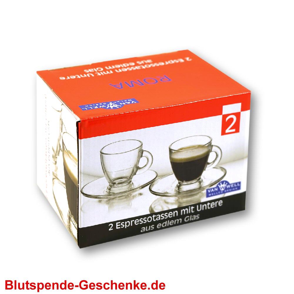 Blutspendegeschenk Espressotassen aus Glas