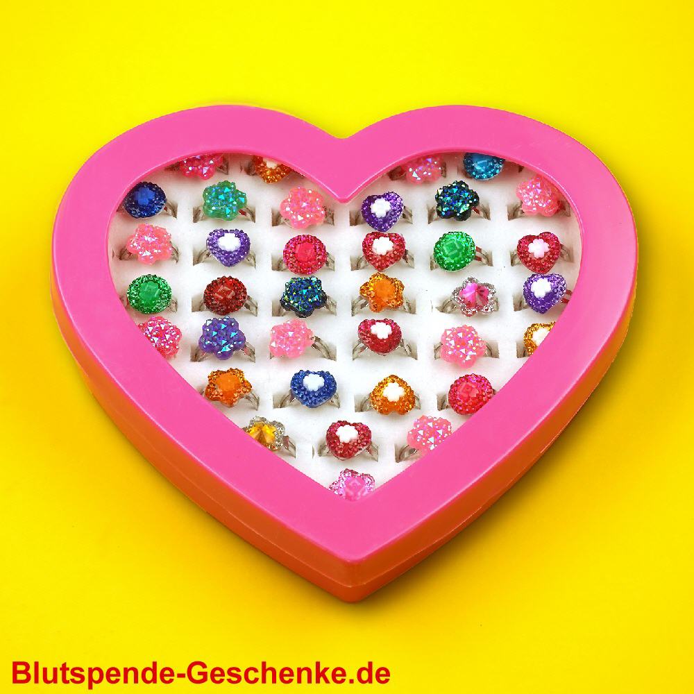 Blutspendegeschenk Kinder-Ringe in Herzschachtel