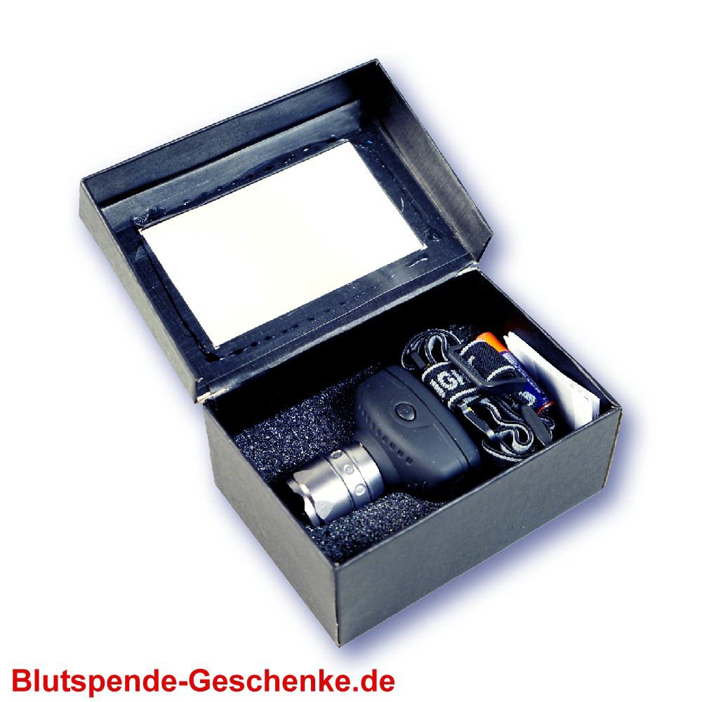 Blutspendegeschenk Geschenkset Stirnlampe