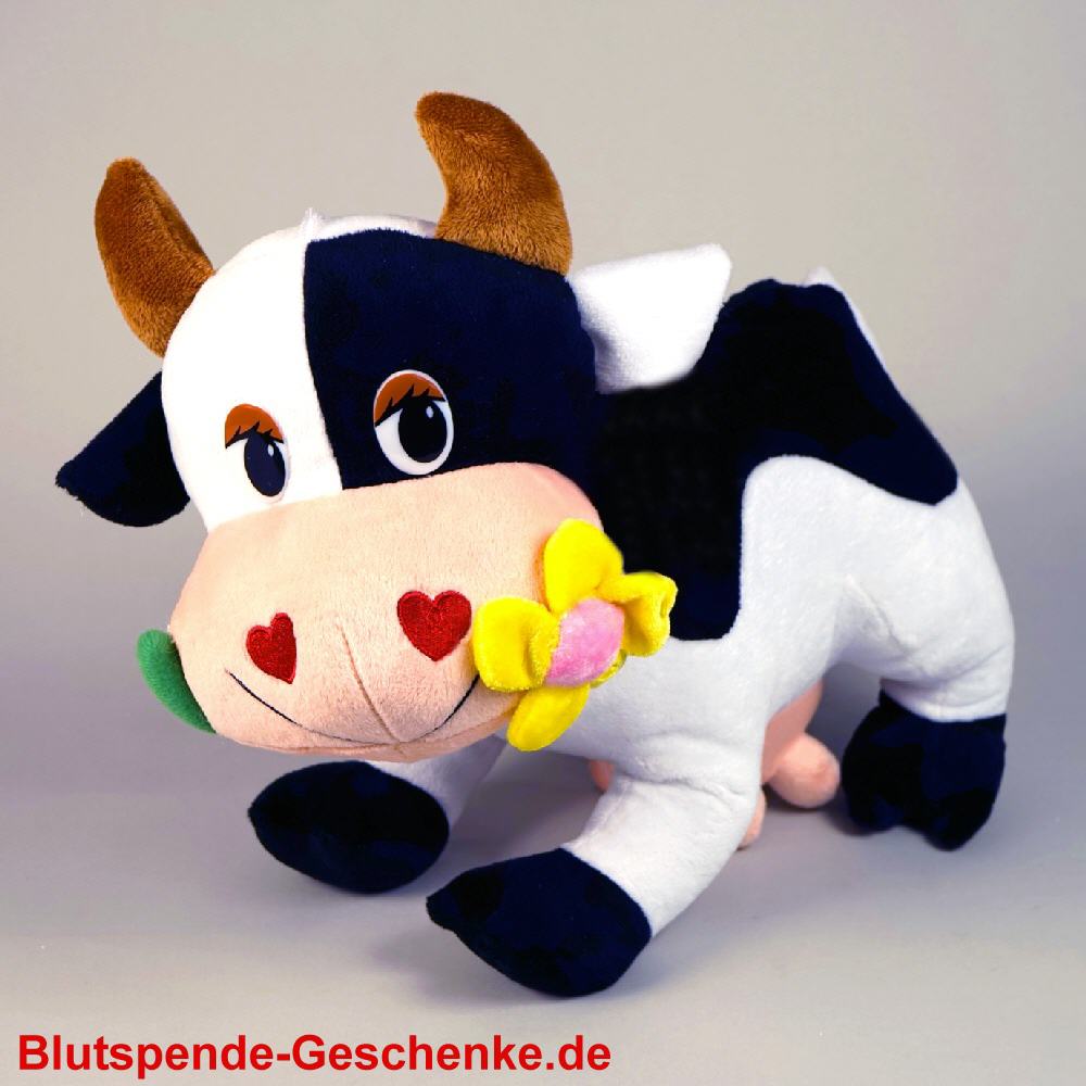 Blutspendegeschenk Plüschkuh mit Blume