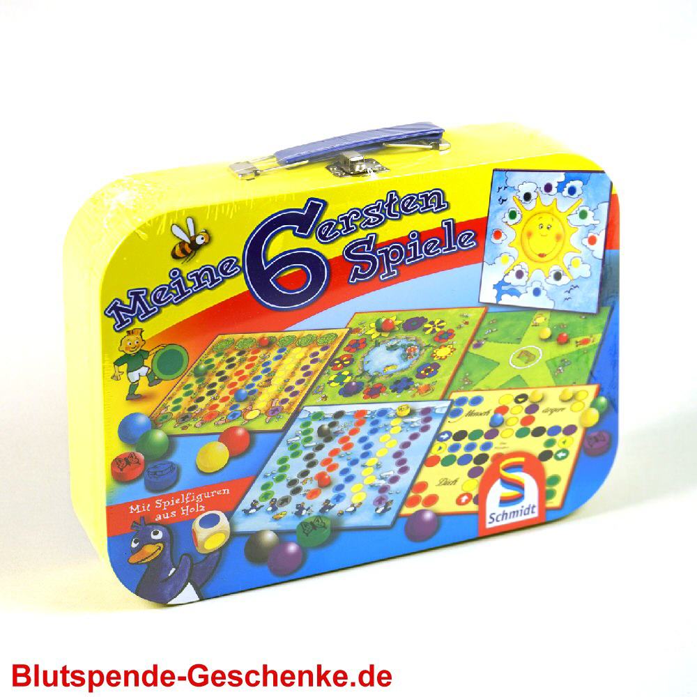 Blutspendegeschenk 6er-Spielekoffer aus Metall