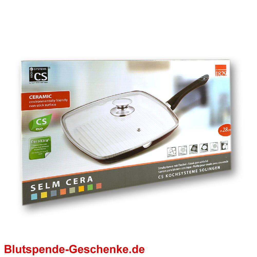 Blutspendegeschenk Steakpfanne mit Glasdeckel